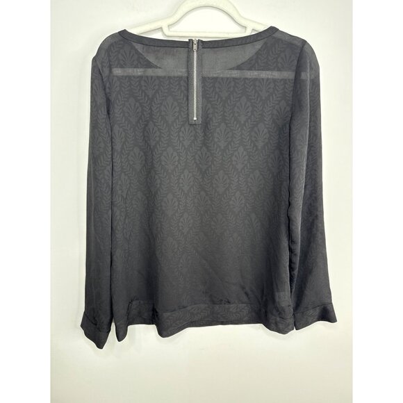 Loft Top Womens Black Long Sleeve Blouse Leaf Pattern Sheer Size S Romantic - Picture 6 of 13